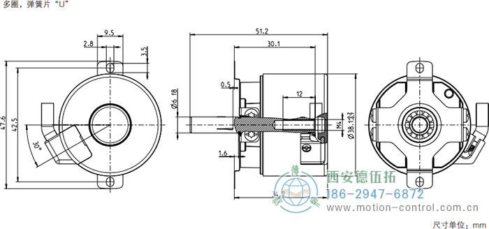 AD34光電絕對值電機反饋編碼器外形及安裝尺寸(多圈，彈簧片U) - 西安德伍拓自動化傳動系統(tǒng)有限公司