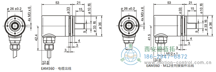 EAM360-S - CANopen®磁式絕對值重載編碼器外形及安裝尺寸(實(shí)心軸，帶同步法蘭) - 西安德伍拓自動(dòng)化傳動(dòng)系統(tǒng)有限公司