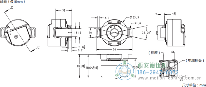 HC53光電電機反饋編碼器外形及安裝尺寸(軸套) - 西安德伍拓自動化傳動系統(tǒng)有限公司