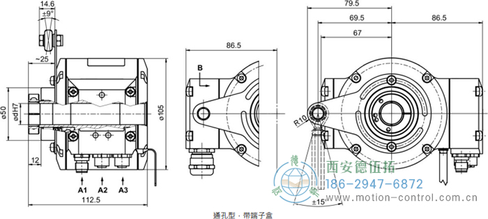 HMG10P-T - PROFINET絕對(duì)值重載編碼器外形及安裝尺寸(通孔型) - 西安德伍拓自動(dòng)化傳動(dòng)系統(tǒng)有限公司