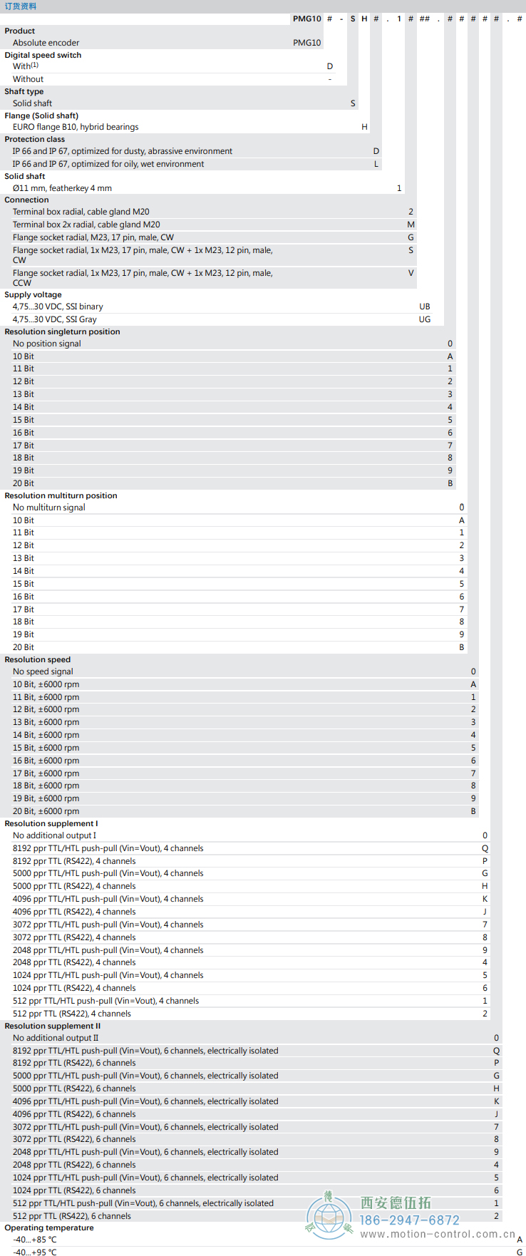 PMG10 - SSI絕對值重載編碼器訂貨選型參考(?11 mm實(shí)心軸，帶歐式法蘭B10或外殼支腳 (B3)) - 西安德伍拓自動化傳動系統(tǒng)有限公司