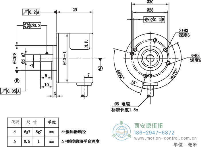 RI41光電增量輕載編碼器外形及安裝尺寸 - 西安德伍拓自動(dòng)化傳動(dòng)系統(tǒng)有限公司