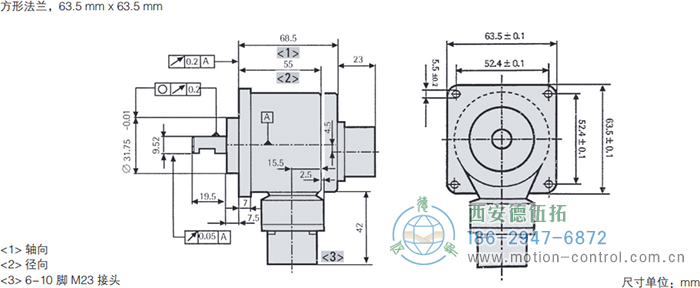 RI58-O/RI58-T實(shí)心軸光電增量通用編碼器外形及安裝尺寸(方形法蘭，63.5mm×63.5mm) - 西安德伍拓自動(dòng)化傳動(dòng)系統(tǒng)有限公司