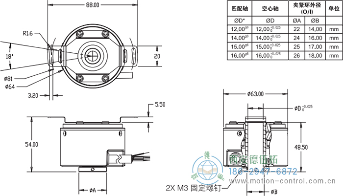 RI64空心軸標準光電增量編碼器外形及安裝尺寸 - 西安德伍拓自動化傳動系統(tǒng)有限公司